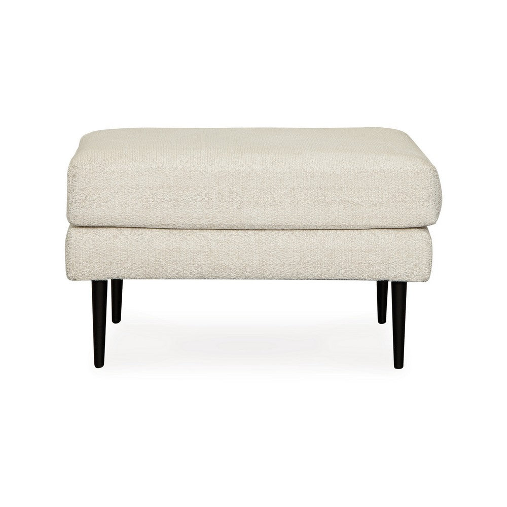 Haez Ottoman, Sandstone Ivory Polyester, Tapered Black Legs, 30 Inch -BM331838