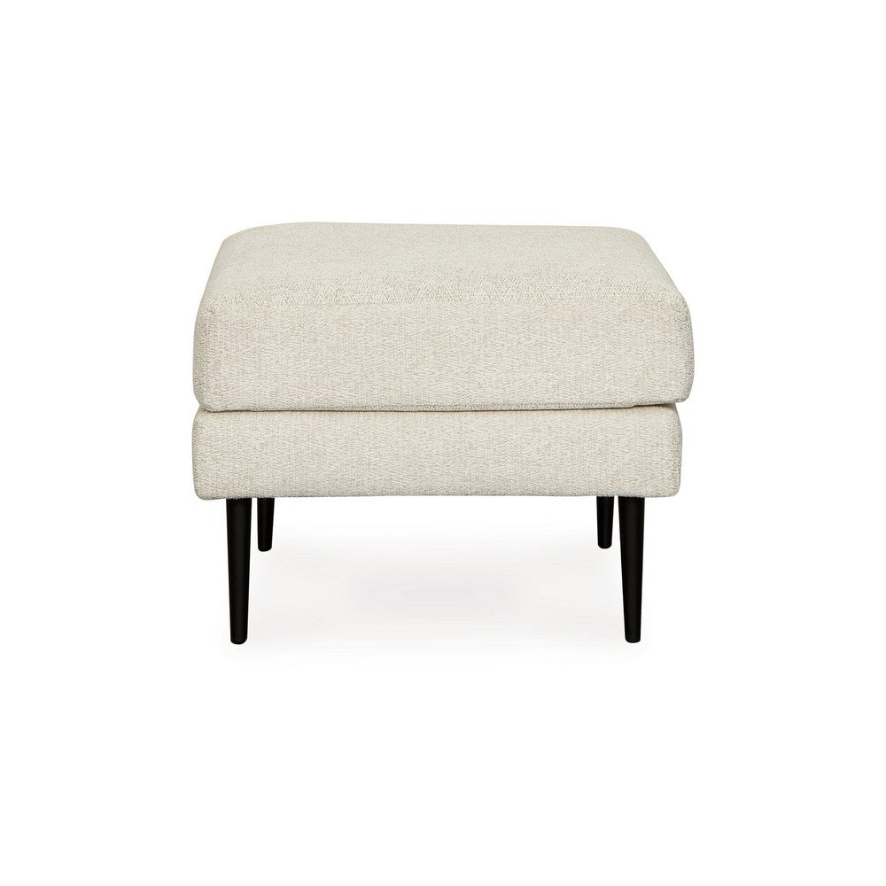 Haez Ottoman, Sandstone Ivory Polyester, Tapered Black Legs, 30 Inch -BM331838