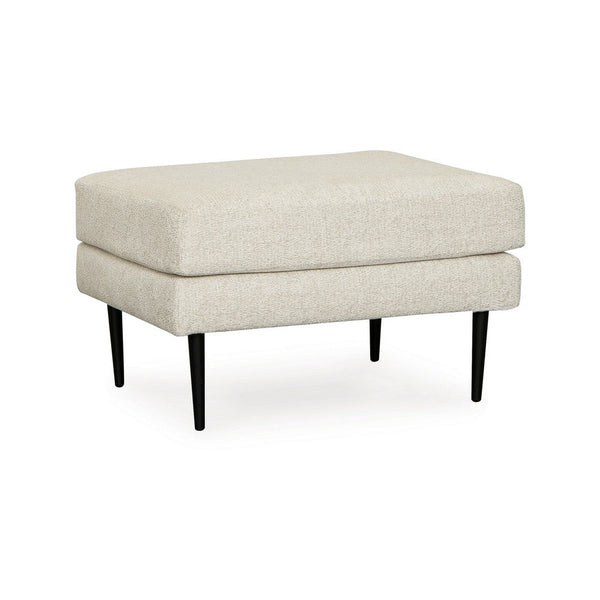 Haez Ottoman, Sandstone Ivory Polyester, Tapered Black Legs, 30 Inch -BM331838