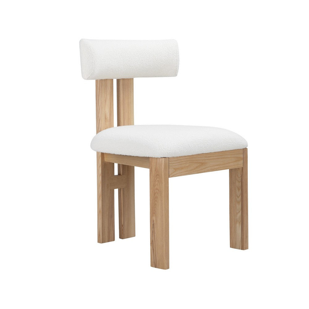 Lin Dining Side Chair, Curved Backrest and White Polyester Upholstery -BM331994