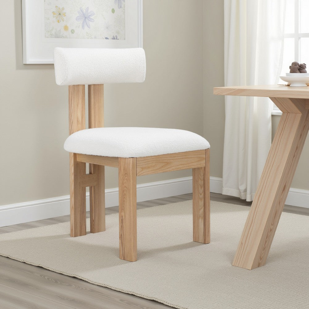 Lin Dining Side Chair, Curved Backrest and White Polyester Upholstery -BM331994