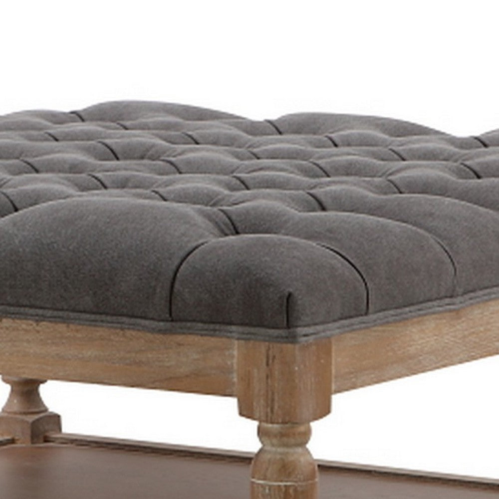 Xena Coffee Table, 36 Inch Tufted Frost Gray Upholstery, Solid Wood -BM331996