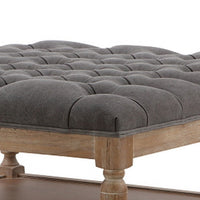 Xena Coffee Table, 36 Inch Tufted Frost Gray Upholstery, Solid Wood -BM331996