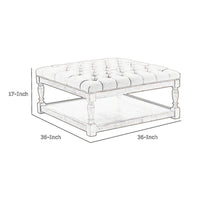 Xena Coffee Table, 36 Inch Tufted Frost Gray Upholstery, Solid Wood -BM331996