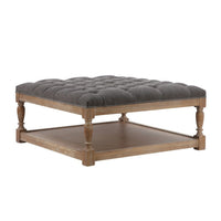 Xena Coffee Table, 36 Inch Tufted Frost Gray Upholstery, Solid Wood -BM331996