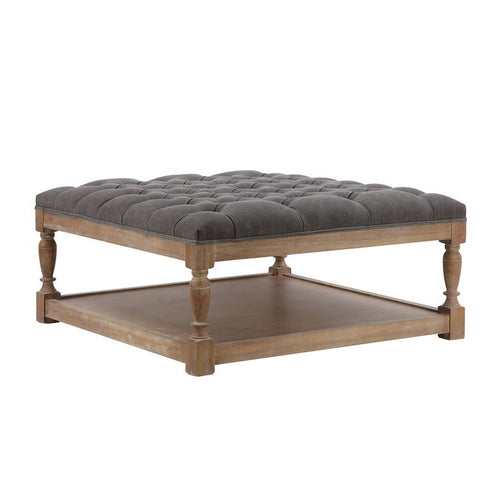 Xena Coffee Table, 36 Inch Tufted Frost Gray Upholstery, Solid Wood -BM331996
