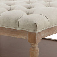 Xena Coffee Table, 36 Inch Tufted Natural White Upholstery, Solid Wood -BM331997