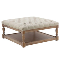 Xena Coffee Table, 36 Inch Tufted Natural White Upholstery, Solid Wood -BM331997