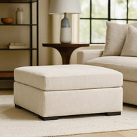 Akon Oversized Ottoman, Modern Plush Ivory Polyester 39 Inch Square -BM332156