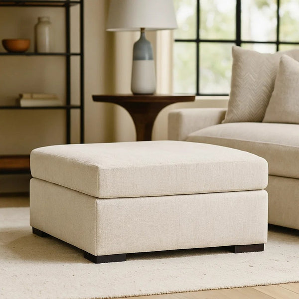 Akon Oversized Ottoman, Modern Plush Ivory Polyester 39 Inch Square -BM332156