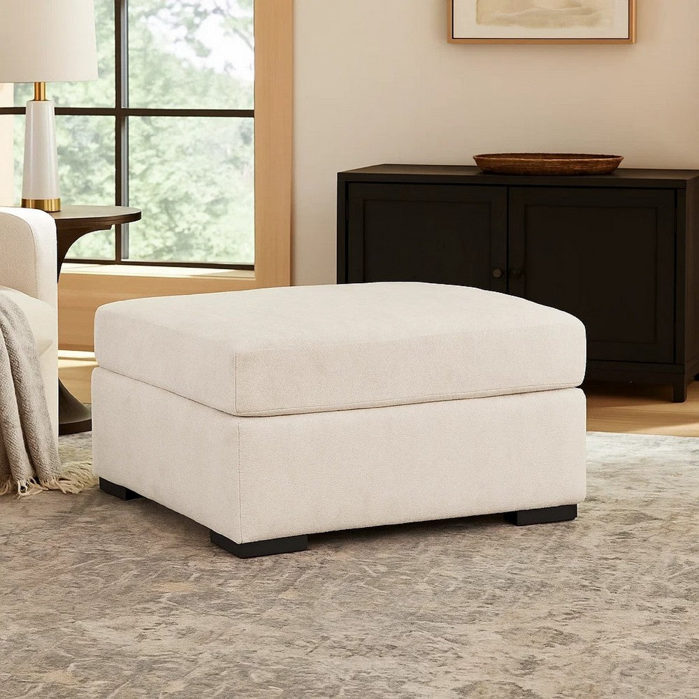 Akon Oversized Ottoman, Modern Plush Ivory Polyester 39 Inch Square -BM332156