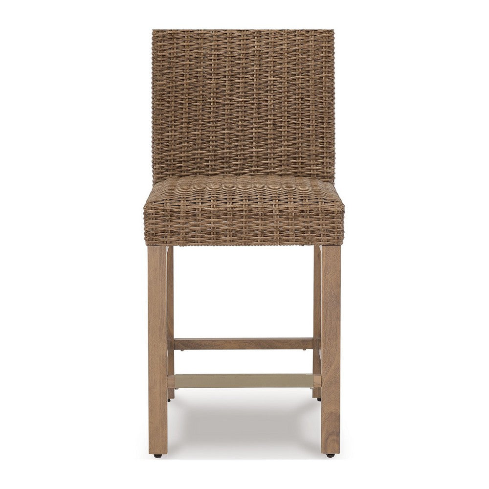Walo Indoor Outdoor Barstool Set of 2, Wicker Seat 28 Inch, Brown -BM332198