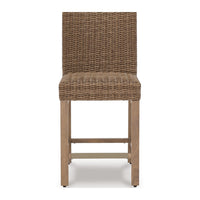 Walo Indoor Outdoor Barstool Set of 2, Wicker Seat 28 Inch, Brown -BM332198