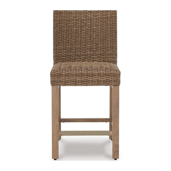 Walo Indoor Outdoor Barstool Set of 2, Wicker Seat 28 Inch, Brown -BM332198