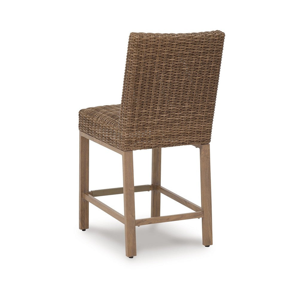 Walo Indoor Outdoor Barstool Set of 2, Wicker Seat 28 Inch, Brown -BM332198