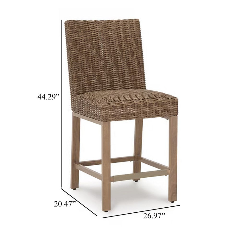Walo Indoor Outdoor Barstool Set of 2, Wicker Seat 28 Inch, Brown -BM332198
