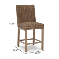 Walo Indoor Outdoor Barstool Set of 2, Wicker Seat 28 Inch, Brown -BM332198