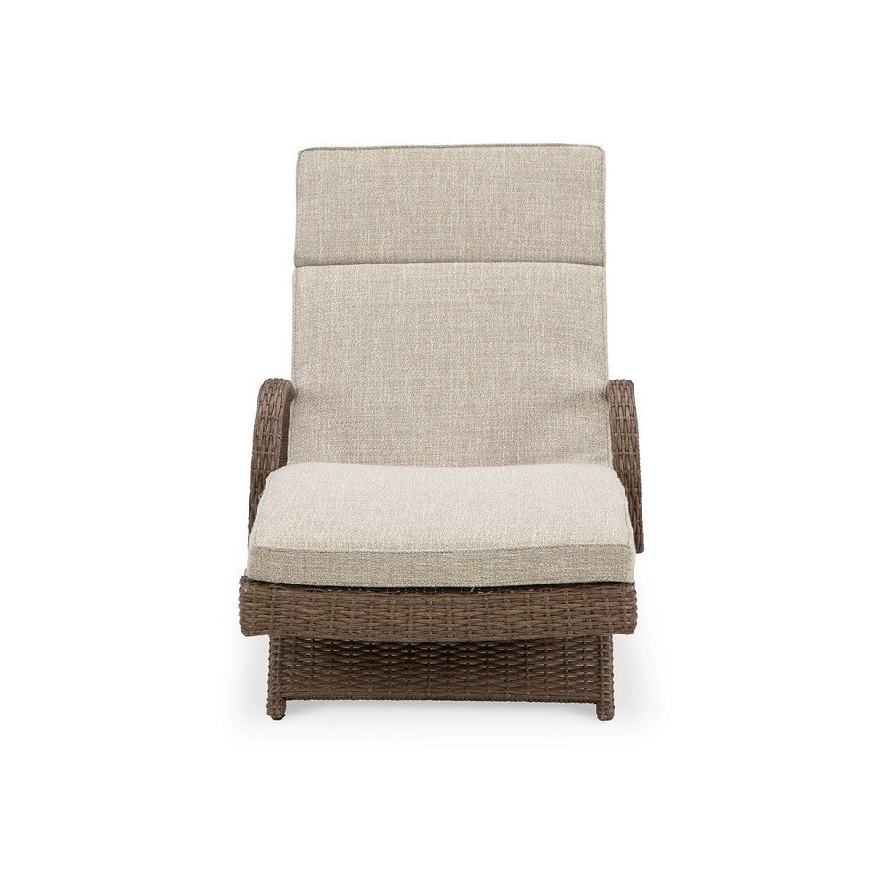 Tira Outdoor Chaise Lounge, Adjustable 78 Inch Brown Wicker, Beige -BM332200