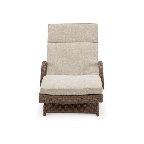 Tira Outdoor Chaise Lounge, Adjustable 78 Inch Brown Wicker, Beige -BM332200