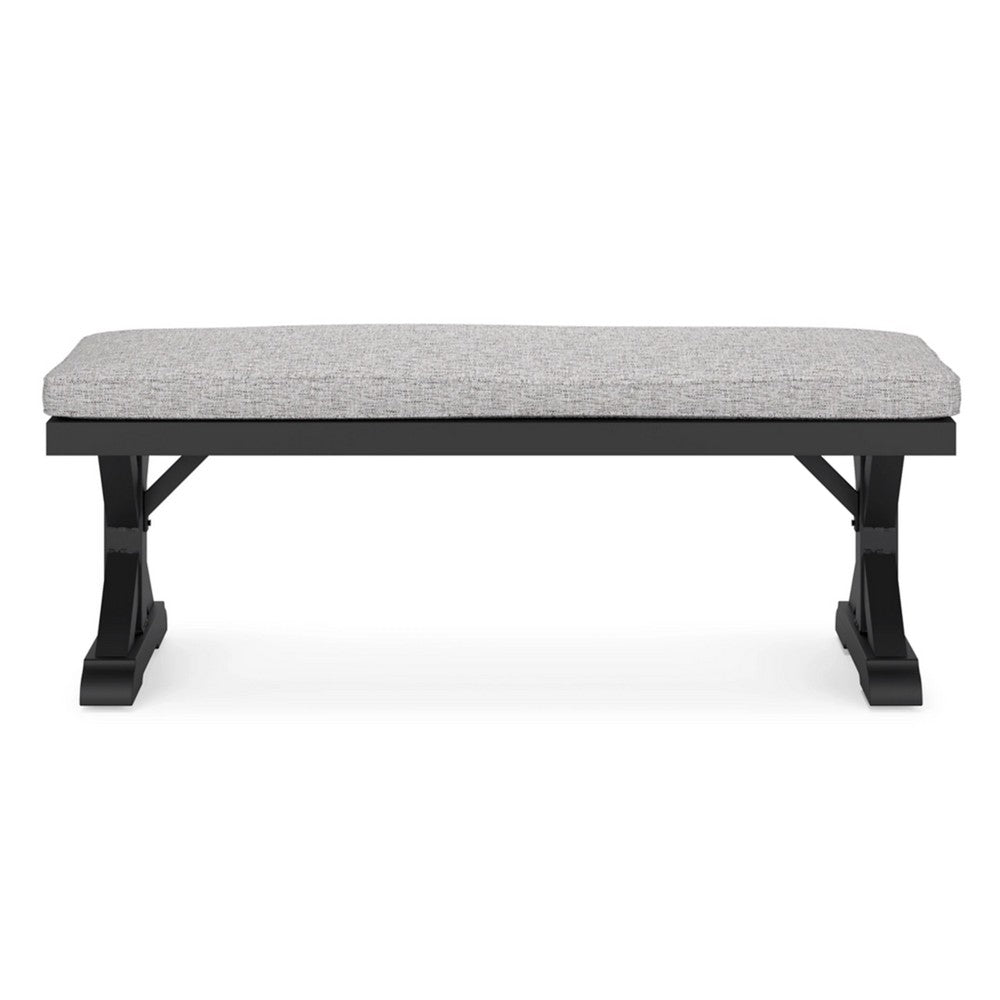 Tira Outdoor Bench, Gray Nuvella, 54 Inch, Black Wicker Trestle Base -BM332201