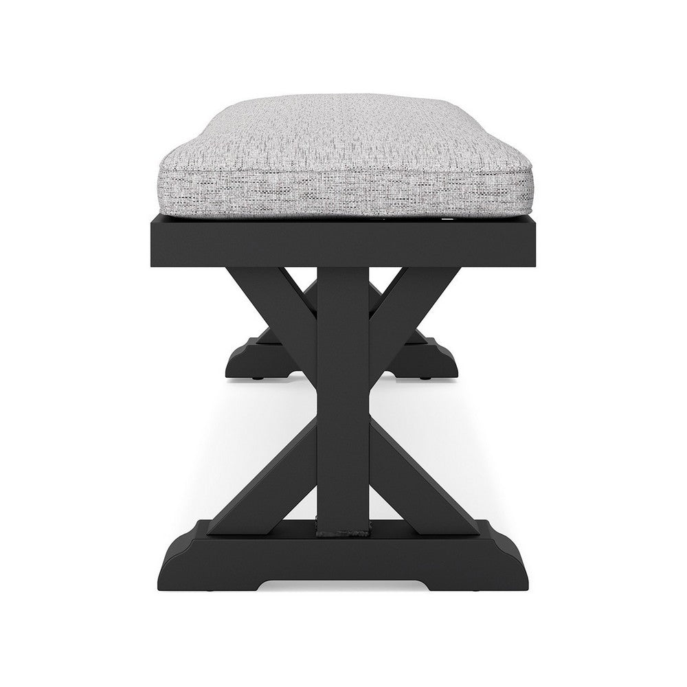 Tira Outdoor Bench, Gray Nuvella, 54 Inch, Black Wicker Trestle Base -BM332201