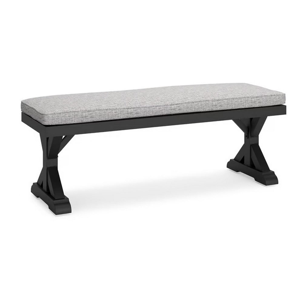 Tira Outdoor Bench, Gray Nuvella, 54 Inch, Black Wicker Trestle Base -BM332201