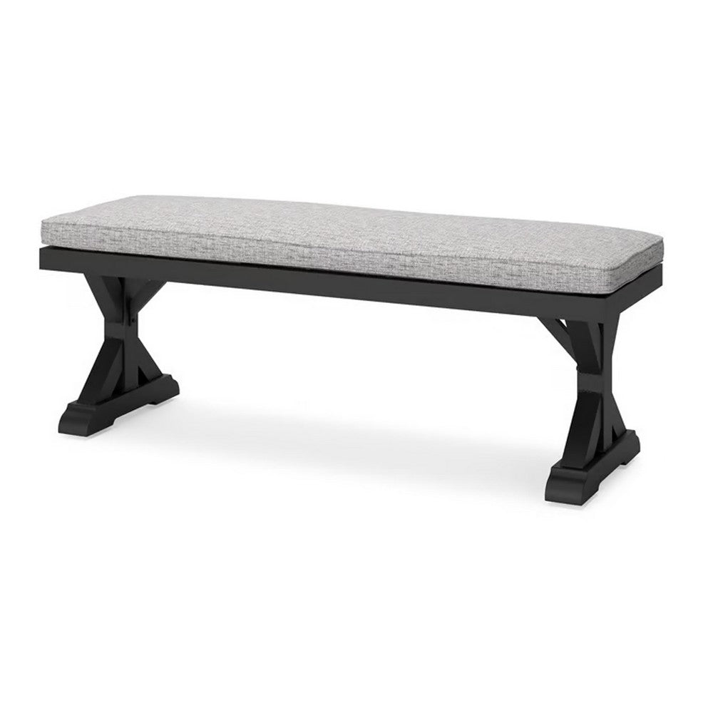 Tira Outdoor Bench, Gray Nuvella, 54 Inch, Black Wicker Trestle Base -BM332201