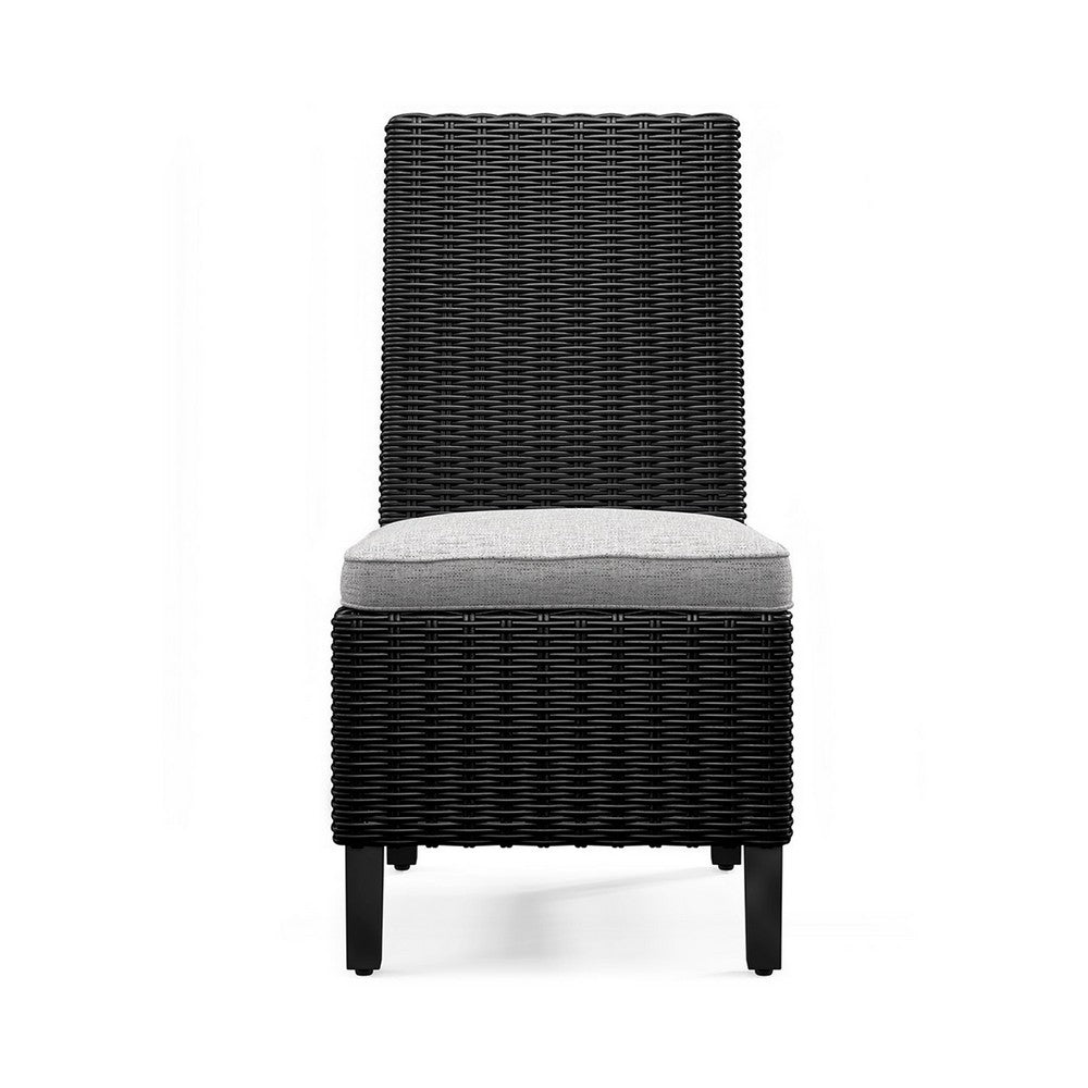 Tira Indoor Outdoor Side Chair Set of 2, Black Wicker, Gray Nuvella -BM332202