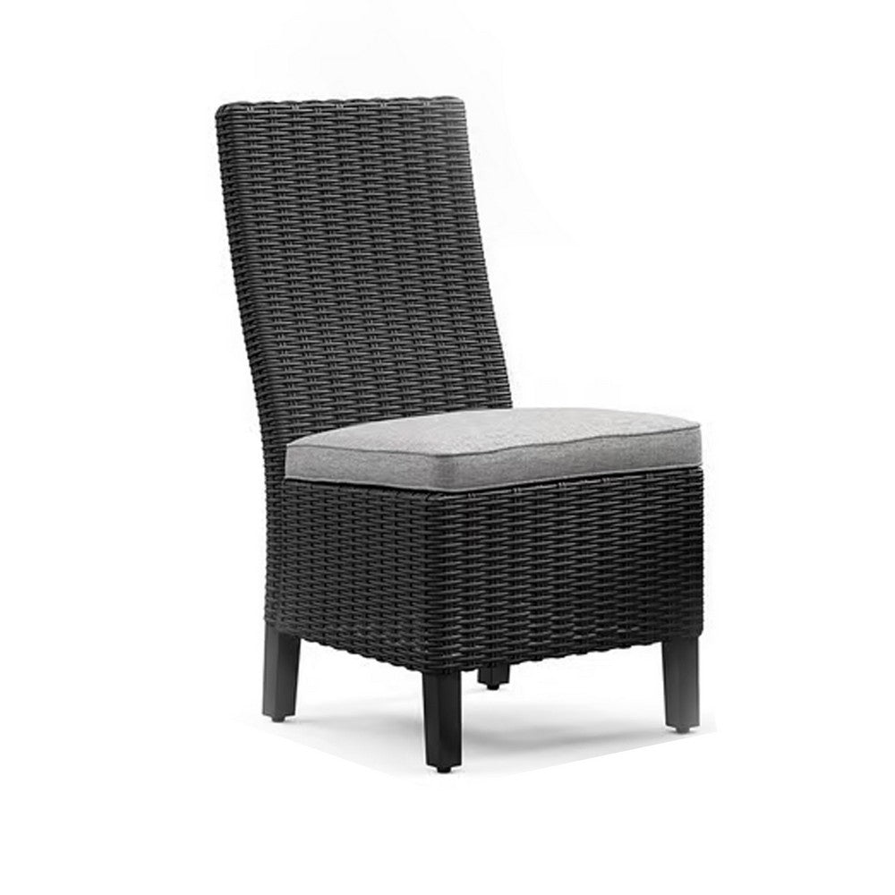 Tira Indoor Outdoor Side Chair Set of 2, Black Wicker, Gray Nuvella -BM332202