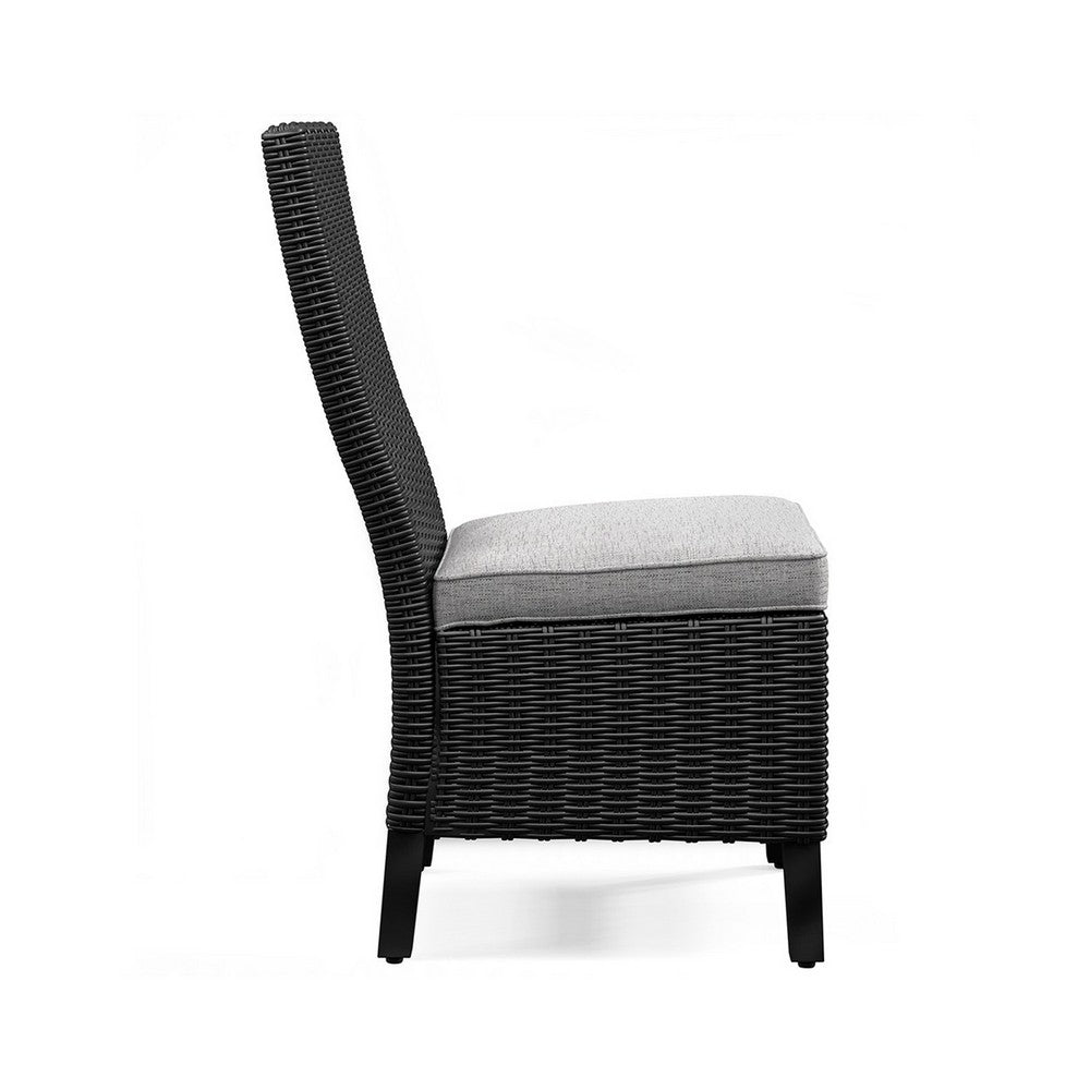 Tira Indoor Outdoor Side Chair Set of 2, Black Wicker, Gray Nuvella -BM332202