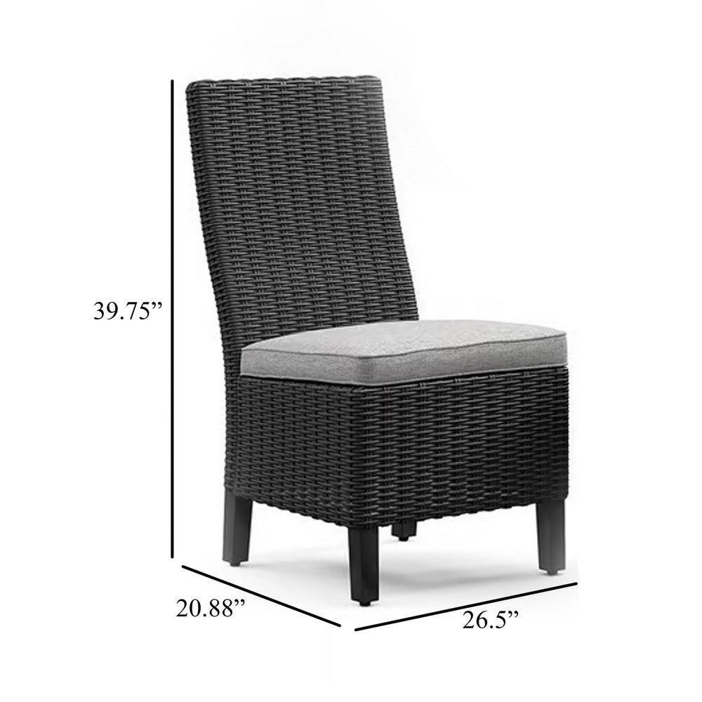 Tira Indoor Outdoor Side Chair Set of 2, Black Wicker, Gray Nuvella -BM332202