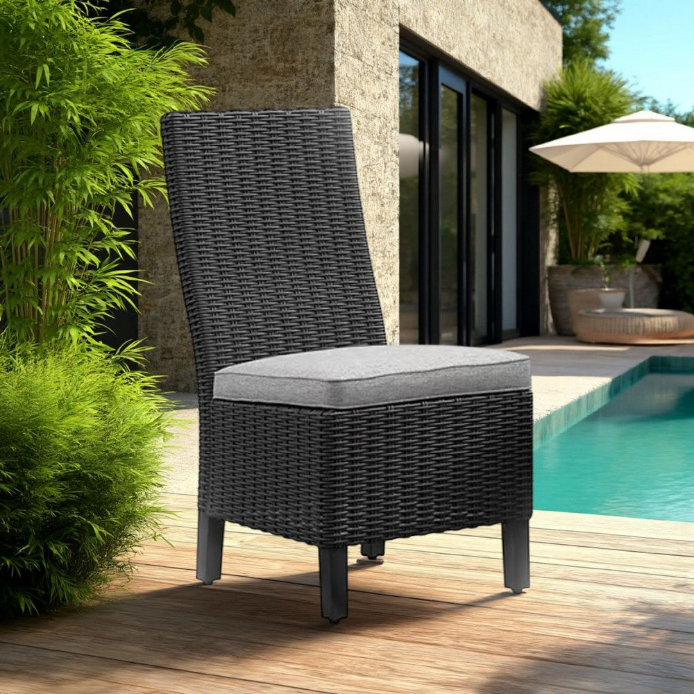 Tira Indoor Outdoor Side Chair Set of 2, Black Wicker, Gray Nuvella -BM332202