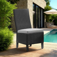 Tira Indoor Outdoor Side Chair Set of 2, Black Wicker, Gray Nuvella -BM332202