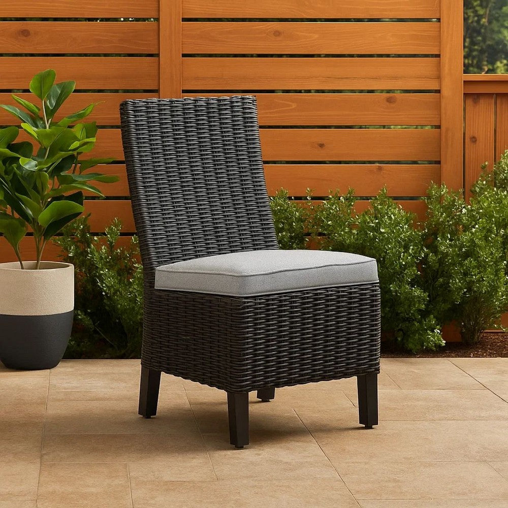 Tira Indoor Outdoor Side Chair Set of 2, Black Wicker, Gray Nuvella -BM332202