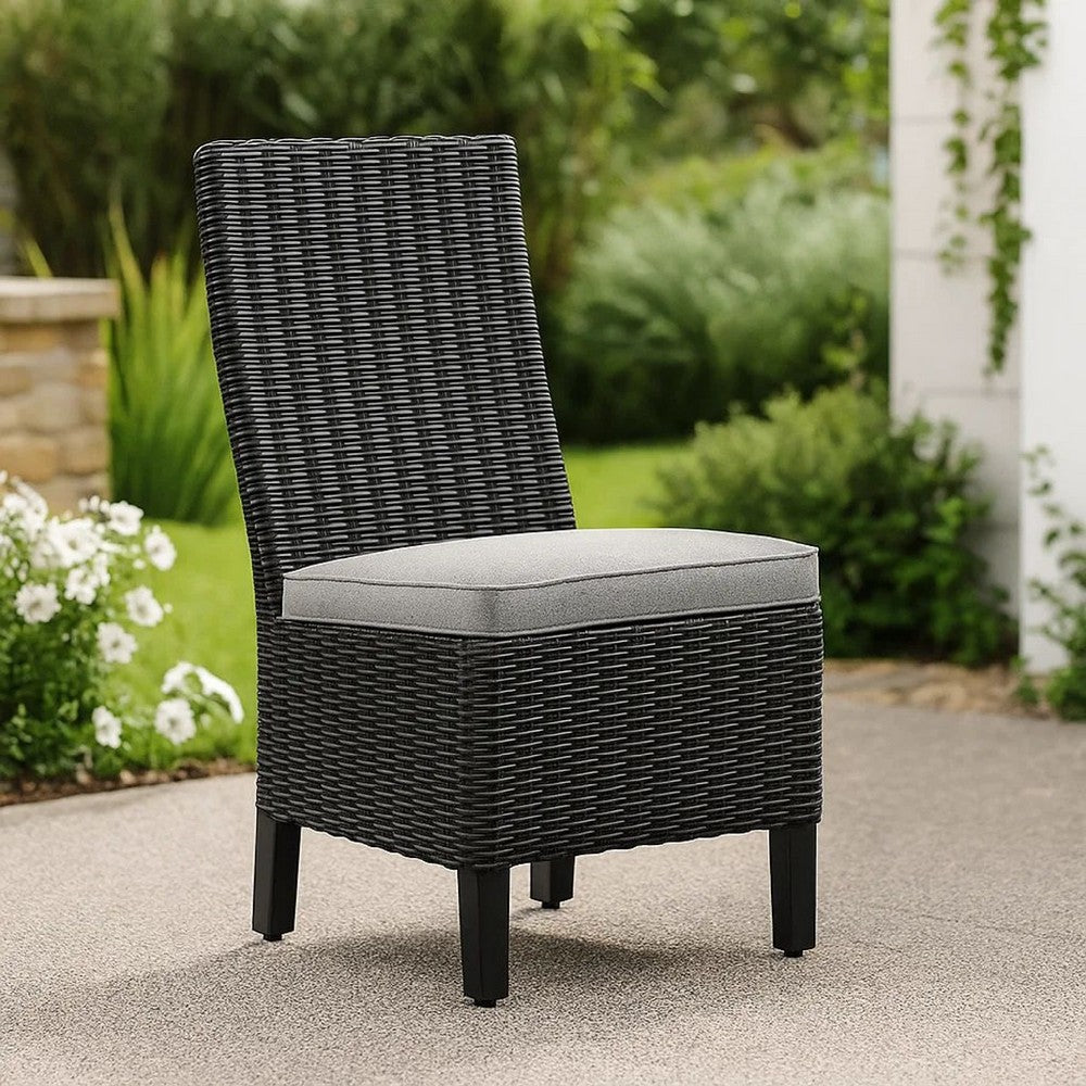 Tira Indoor Outdoor Side Chair Set of 2, Black Wicker, Gray Nuvella -BM332202