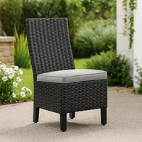 Tira Indoor Outdoor Side Chair Set of 2, Black Wicker, Gray Nuvella -BM332202