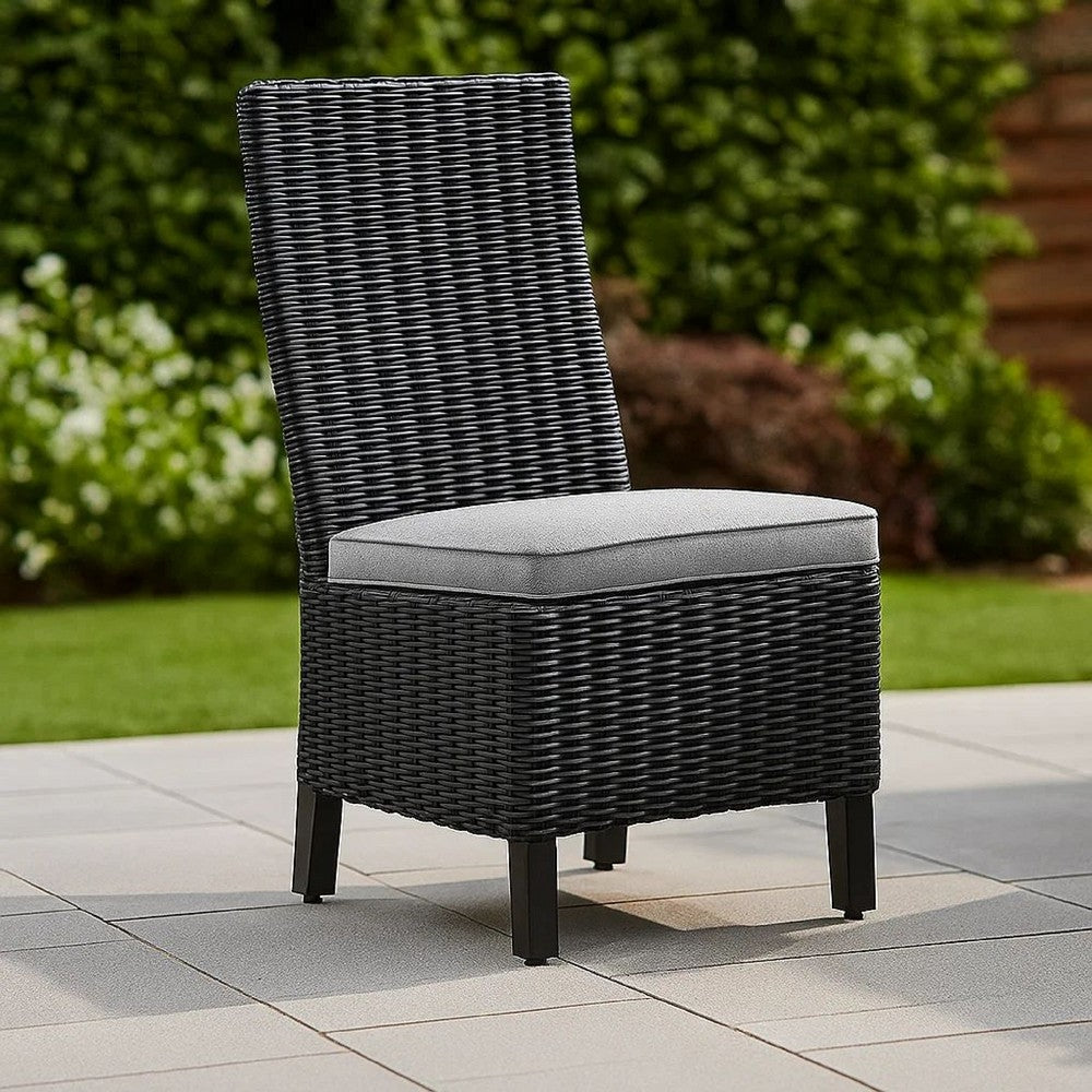 Tira Indoor Outdoor Side Chair Set of 2, Black Wicker, Gray Nuvella -BM332202