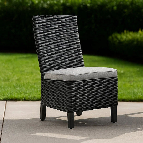 Tira Indoor Outdoor Side Chair Set of 2, Black Wicker, Gray Nuvella -BM332202