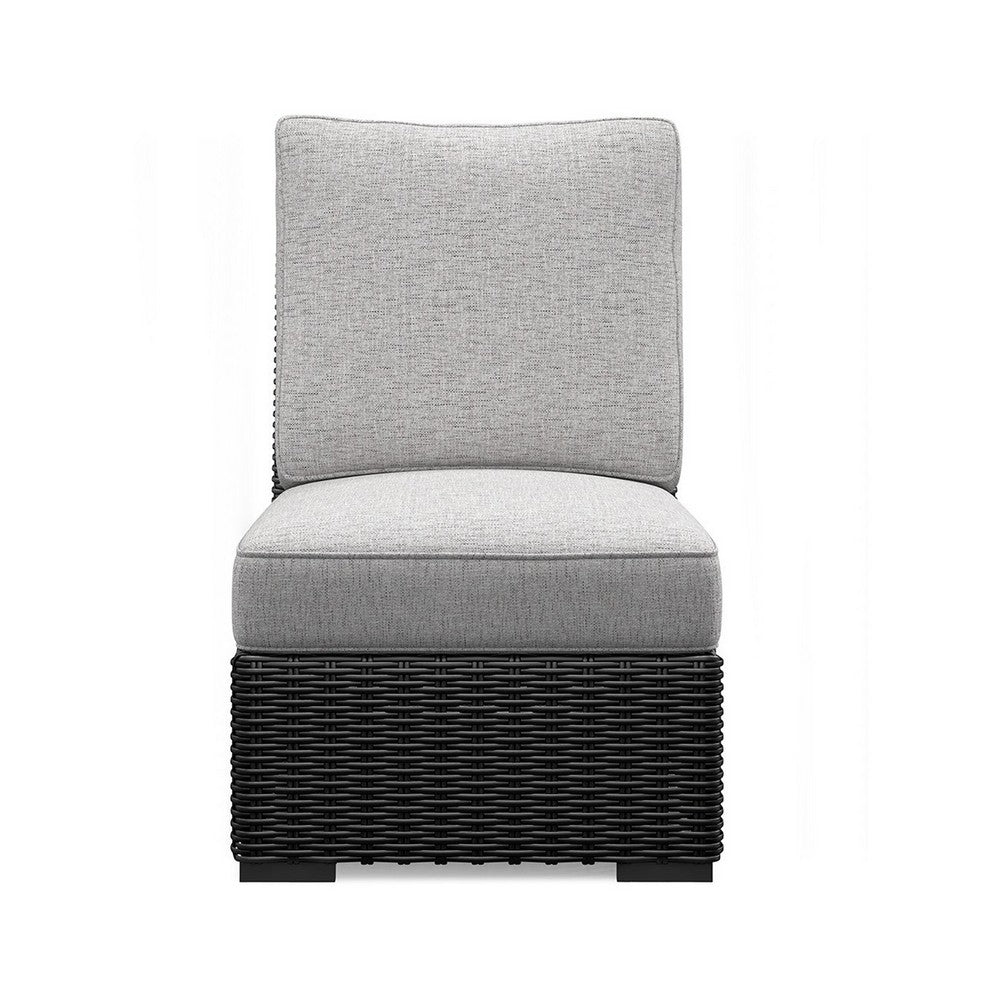 Tira Outdoor Modular Armless Chair, Black Woven Wicker, Gray Nuvella -BM332204