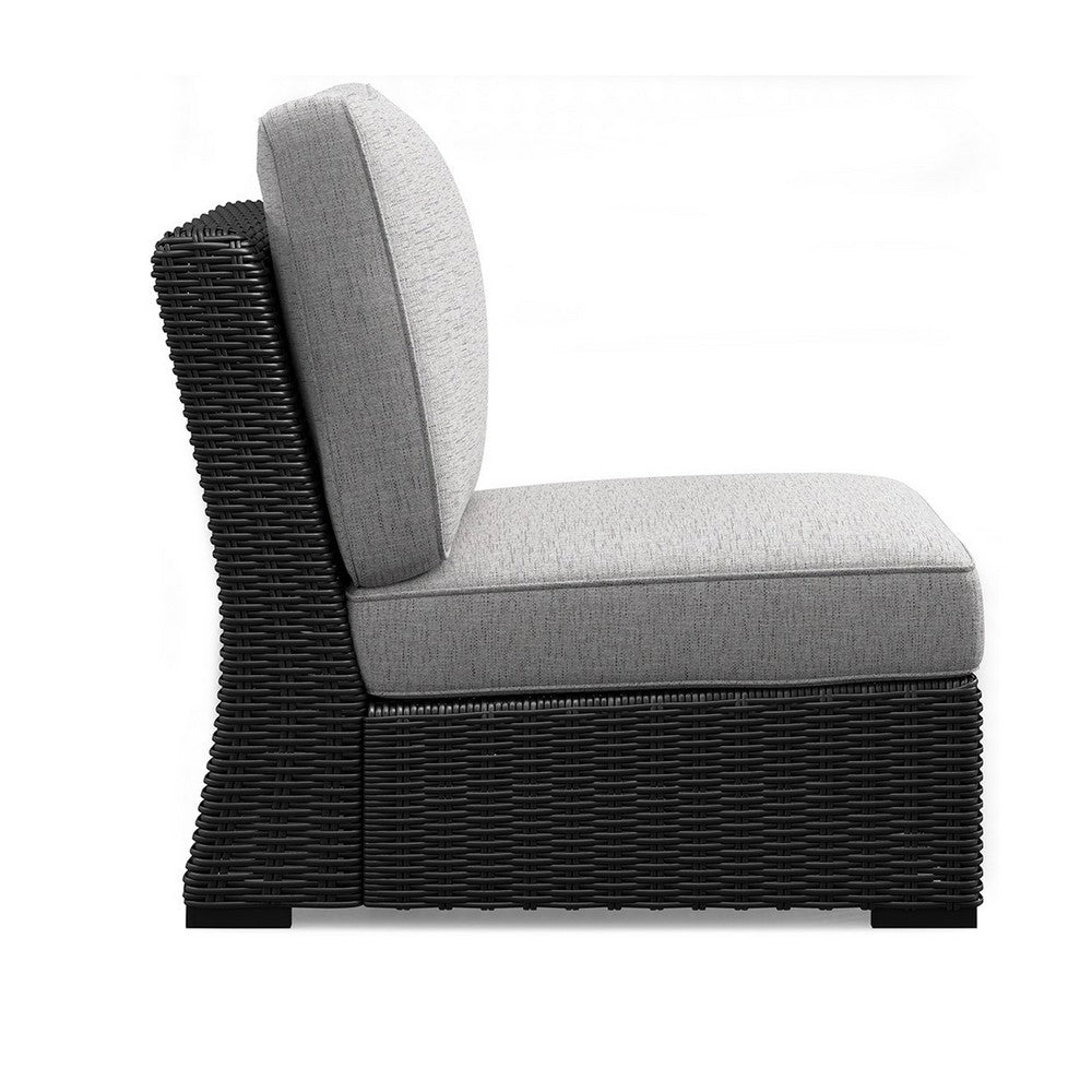 Tira Outdoor Modular Armless Chair, Black Woven Wicker, Gray Nuvella -BM332204