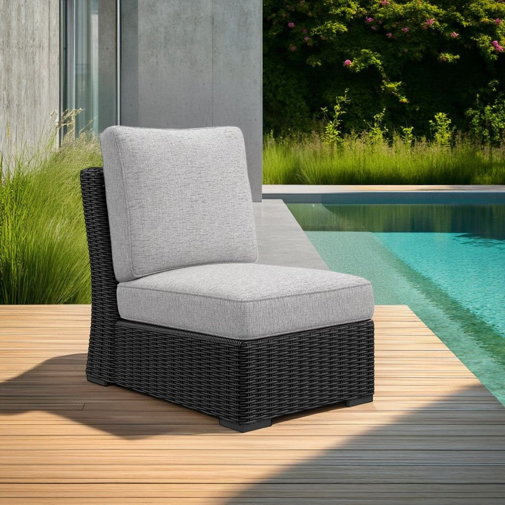 Tira Outdoor Modular Armless Chair, Black Woven Wicker, Gray Nuvella -BM332204