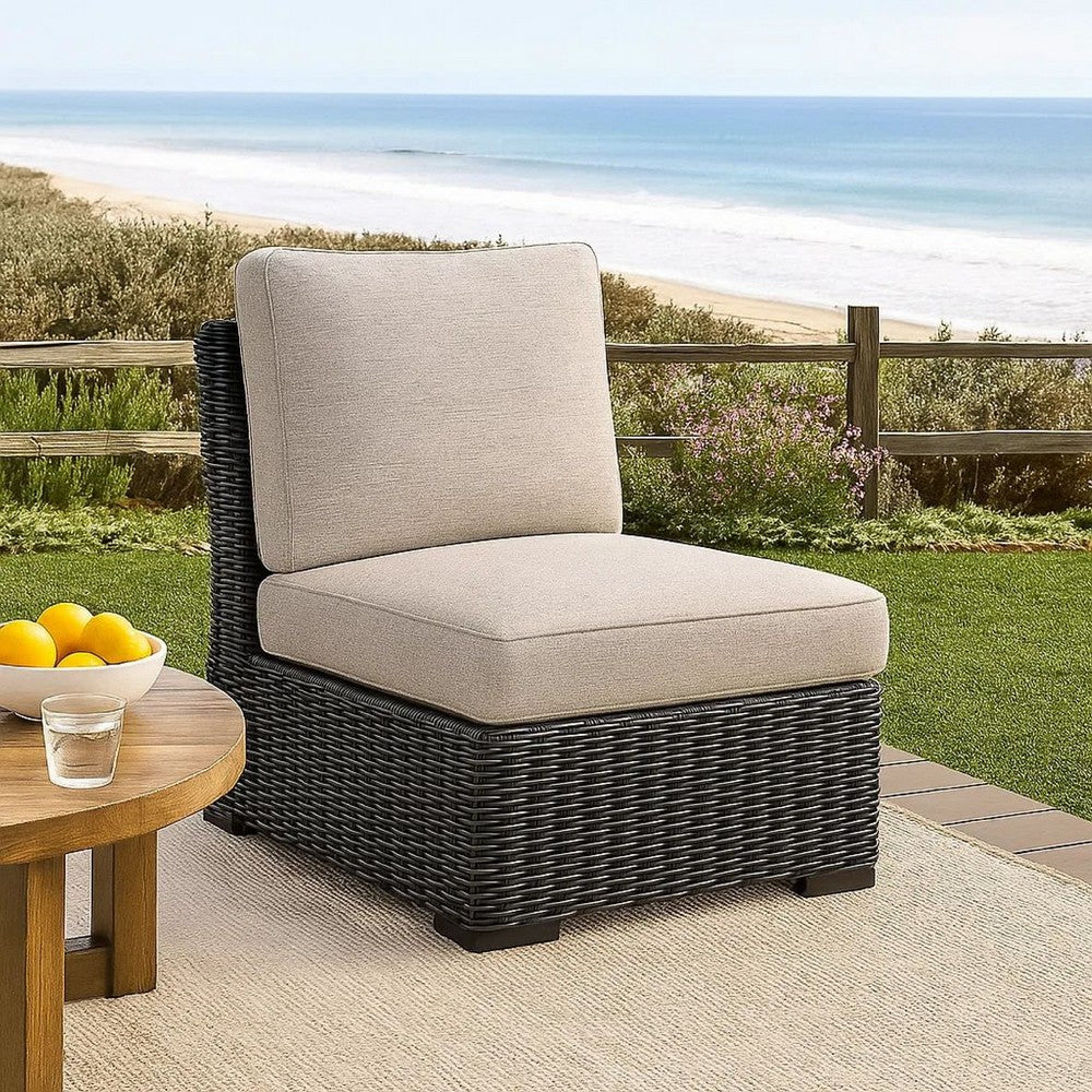 Tira Outdoor Modular Armless Chair, Black Woven Wicker, Gray Nuvella -BM332204