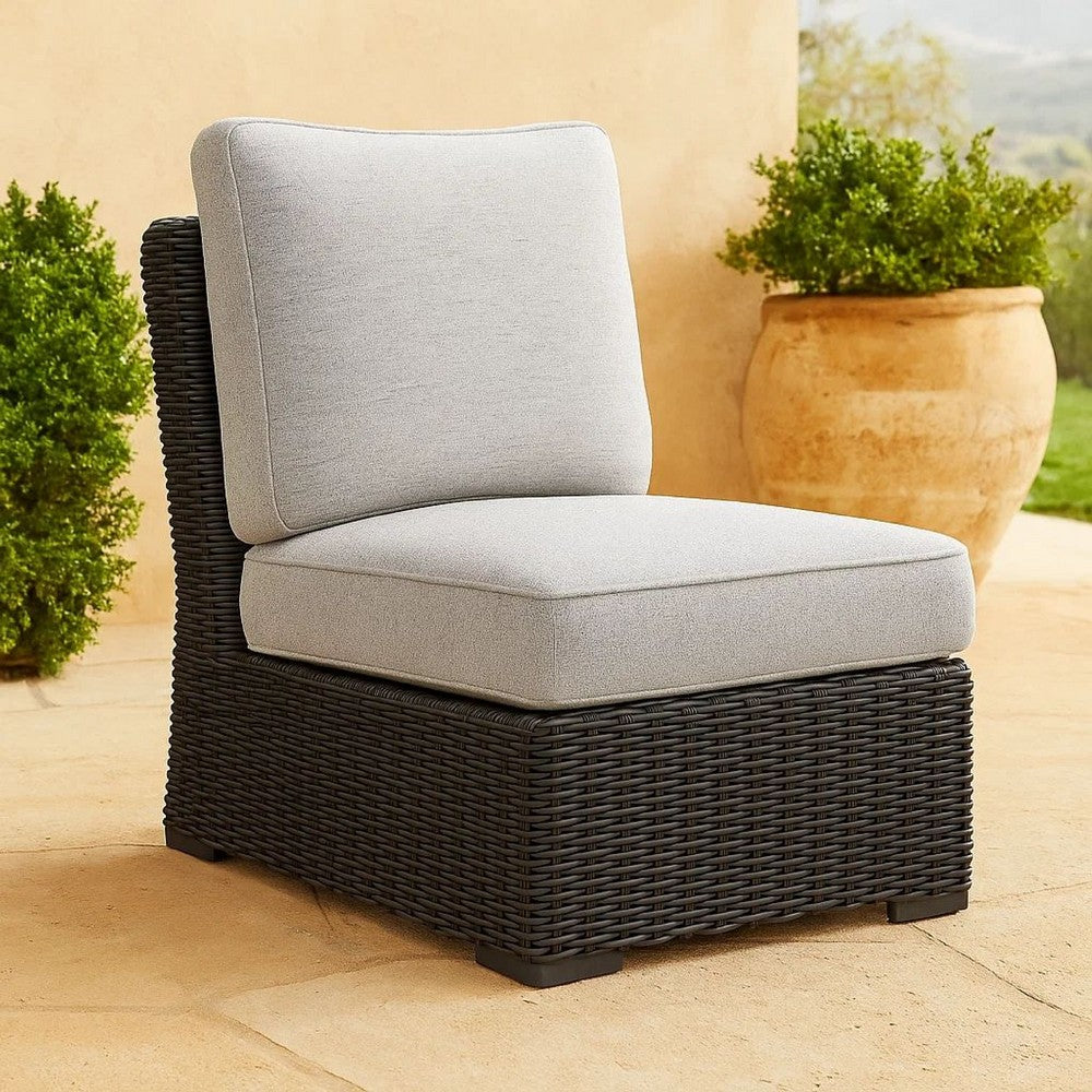 Tira Outdoor Modular Armless Chair, Black Woven Wicker, Gray Nuvella -BM332204