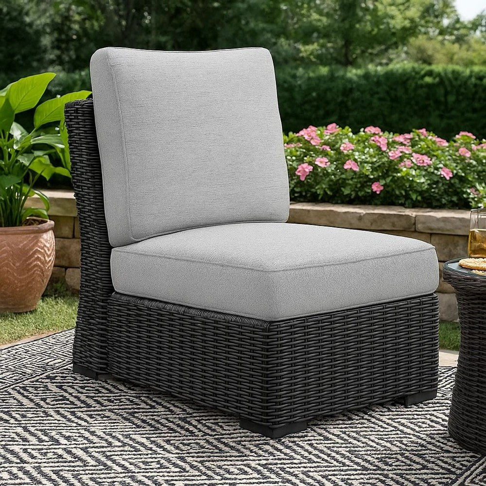 Tira Outdoor Modular Armless Chair, Black Woven Wicker, Gray Nuvella -BM332204