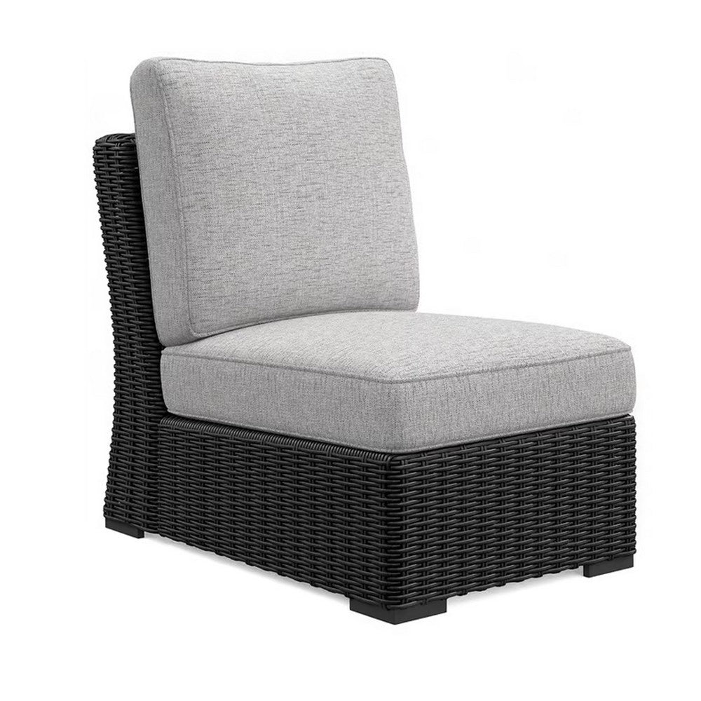 Tira Outdoor Modular Armless Chair, Black Woven Wicker, Gray Nuvella -BM332204