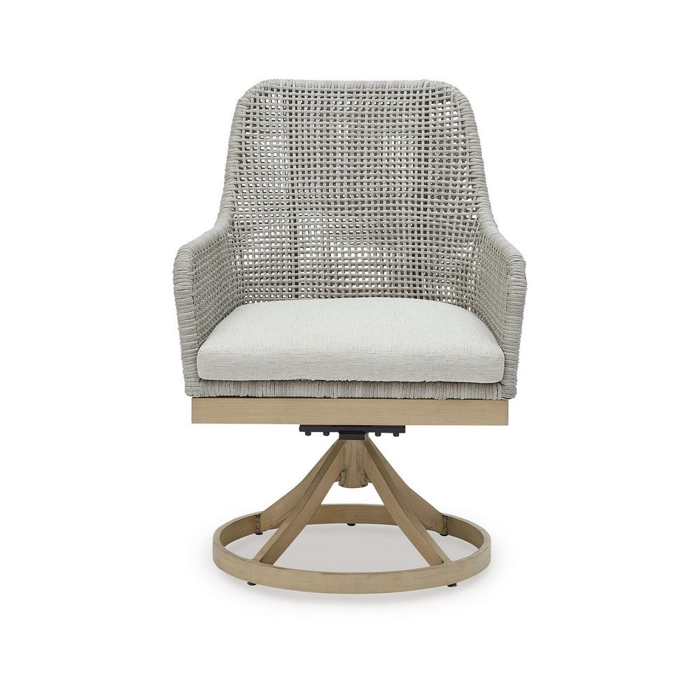 Yami Outdoor Swivel Chair Set of 2, Gray Resin Wicker, Nuvella Seats -BM332207