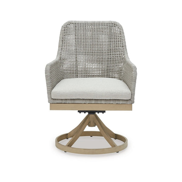 Yami Outdoor Swivel Chair Set of 2, Gray Resin Wicker, Nuvella Seats -BM332207