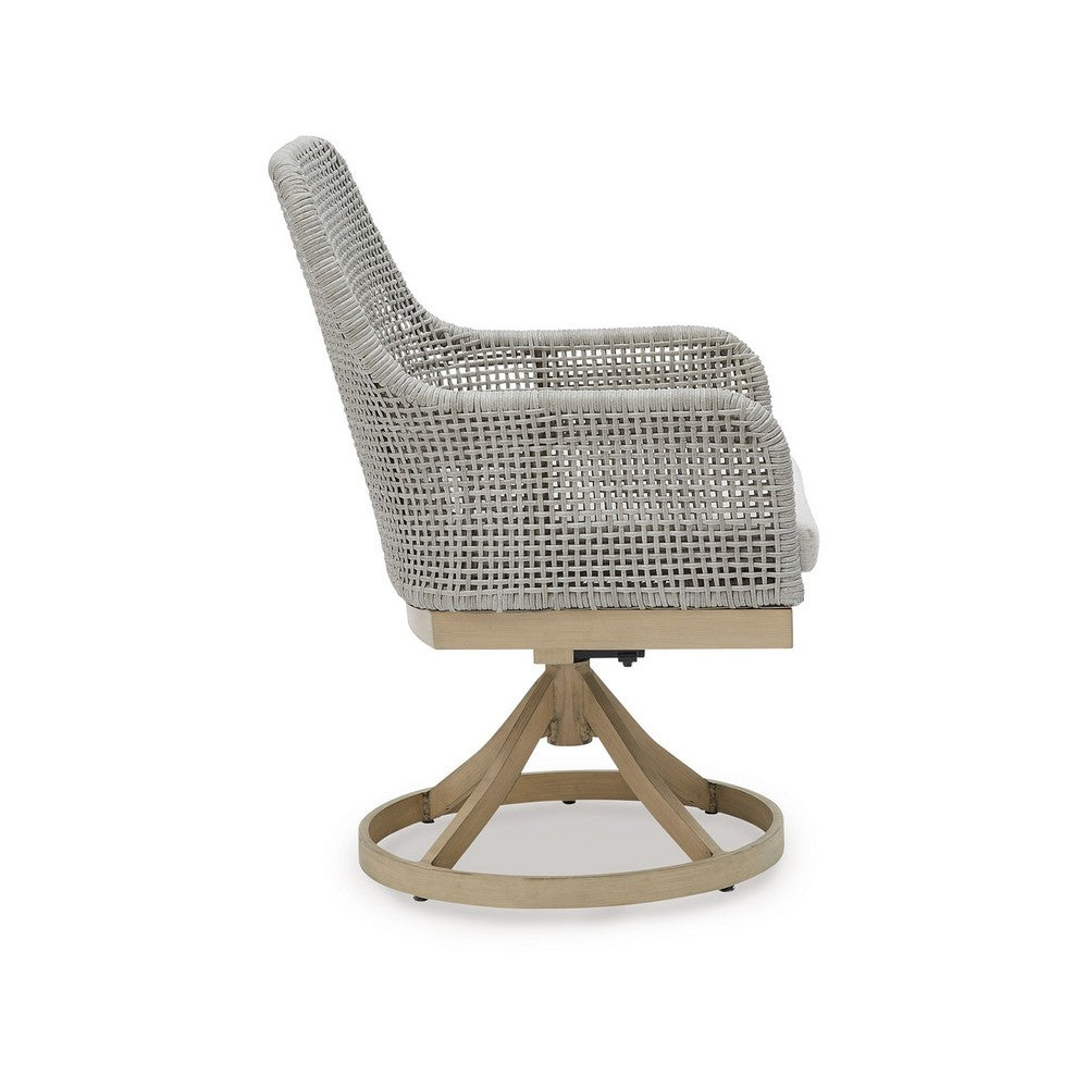 Yami Outdoor Swivel Chair Set of 2, Gray Resin Wicker, Nuvella Seats -BM332207