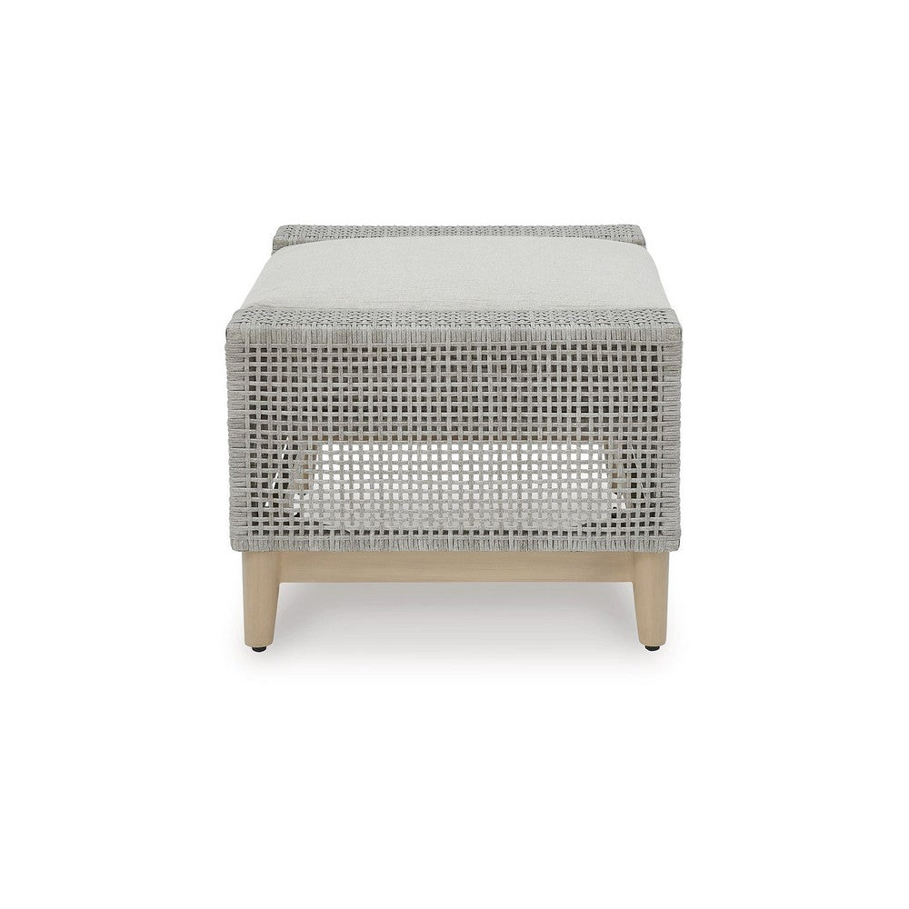 Yami Outdoor Ottoman, 35 Inch, Gray Woven Resin Wicker, Cushioned Seat -BM332209