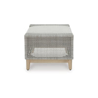 Yami Outdoor Ottoman, 35 Inch, Gray Woven Resin Wicker, Cushioned Seat -BM332209